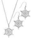 Snow wonder. This drop earring and pendant necklace set from Charter Club is crafted from silver-tone mixed metal. Glass accents light up the night. Approximate drop (earrings): 1-1/2 inches. Approximate length (necklace): 16 inches + 2-inch extender. Approximate drop (necklace): 1-1/2 inches.