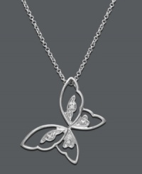 Let your style soar in this breezy pendant. Victoria Townsend necklace features a cut-out butterfly design highlights sparkling diamond accents. Crafted in sterling silver. Approximate length: 18 inches. Approximate drop: 1 inch.