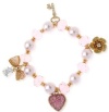 Betsey Johnson Antique Gold-Tone Pink Glitter Multi-Charm Half Stretchg Bracelet