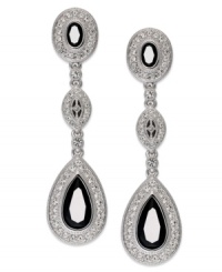 Refined elegance with a postmodern flair, this pair of linear drop earrings from Eliot Danori is crafted from rhodium-plated brass. Black crystals and cubic zirconias (8 ct. t.w.) add substance and style. Approximate drop: 1-3/4 inches.