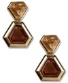 Anne Klein adds alluring grace to your collection with this geometric style. Six-sided smoky topaz glass stones combine with gold tone mixed metal. Earrings feature a clip-on backing for non-pierced ears. Approximate drop: 1-1/2 inches.