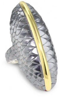 Elizabeth and James Audubon Sterling Silver and Plated 23K Gold Feather North and South Ring, Size 6