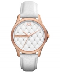 A sweetly styled women's watch with rosy hues that catch the eye, by AX Armani Exchange.