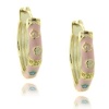 Lily Nily 18k Gold Overlay Pink Enamel Multi Flower Design Children's Hoop Earrings