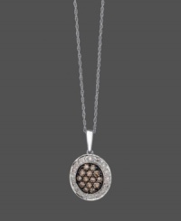 This Le Vian pendant has an elegant, vintage appeal to it. Necklace features round-cut chocolate diamonds (1/3 ct. t.w.) and surrounding round-cut white diamonds (1/10 ct. t.w.) within a lovely 14k white gold setting. Approximate length: 18 inches. Approximate drop 3/4 inch.