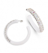 Rainbow White Swarovski Crystal Acrylic Hoop Earrings