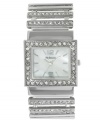 Climb to new style heights with this unique ladder bracelet watch by Style&co. Silver tone mixed metal ladder bracelet with crystal accents and rectangular case. Bezel embellished with crystal accents. Mother-of-pearl dial features silver tone numerals at twelve and six o'clock, stick indices, three hands and logo. Quartz movement. Two-year limited warranty.