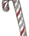 Judith Jack Winter Sparkle Sterling Silver Marcasite and Enamel Giftable Candycane Brooch