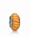 This candy-striped murano glass charm looks sweet enough to eat. Logo-engraved sterling silver trim displays the PANDORA signature.