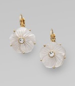 Mother of pearl flowers feature sparkling glass bead centers.Mother of pearl, glass 12K goldplated Drop, about 1 Width, about ½ Leverbacks Imported