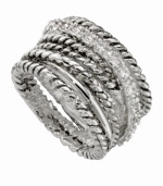 Make a statement in this bold band. City by City ring features rows of woven antique silver tone mixed metal interspersed with a row of sparkling cubic zirconia accents. Size 6 and 8.