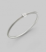 From the Cable Bangle collection. Slim sterling silver has classic cable design and sparkling square diamond accent. Diamonds, 0.07 tcw Sterling silver Diameter, about 2½ Imported