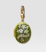 Peridot-colored CRYSTALLIZED - Swarovski Elements sparkle on this handcrafted, hand-enameled birthstone locket that opens to hold a favorite photo. Crystal Enamel 18k goldplated brass & brass-plated pewter Month indicated on the back Length, about 1¼ Width, about 1 Spring clip clasp Made in USA