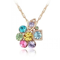 Blue Chip Unlimited - Chic Dark Multi-Colored Geometric Cluster Rose Gold Pendant w/ 18in 18K RGP Chain Necklace Fashion Jewelry