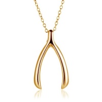 Bling Jewelry 925 Gold Vermeil Wishbone Pendant Necklace with Chain 16 inches