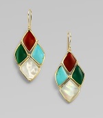 From the Polished Rock Candy® Collection. An exquisite blend of dyed red agate, gold green agate, mother-of-pearl and turquoise in a 18k gold cascade shape. Dyed red agate, gold green agate, mother-of-pearl and turquoise18k goldLength, about 2Hook backImported 