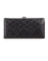 THE LOOKRectangular frame styleBeautifully woven leatherLogo clasp closureCenter zip compartmentTwo bill slotsTen card slotsOne transparent ID slotInside logo detailTHE MEASUREMENT7¾W X 3¾H X ½DTHE MATERIALWoven leatherFully linedORIGINImported