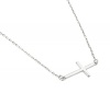 Sterling Silver Rhodium Plated Sideways Cross Necklace 16 Inch Plus 1 Inch Adjustable