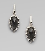 From the Silver Superstud Collection. This unique style boasts a faceted grey cat's eye and quartz crystal center surrounded in spiked sterling silver. Grey cat's eye and quartz crystalSterling silver Drop, about 1½14k gold post backImported 