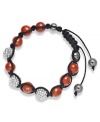 Spritual-inspired bracelets are all the rage this season! Snap up this hot style from Ali Khan featuring semi-precious red jasper beads and pave glass fireballs on a trendy black cord. Bracelet adjusts to fit the wrist. Approximate diameter: 2 inches. Approximate length: 12-1/4 inches.