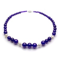 4-14mm Graduated Purple Jade and 8-9mm White Cultured Freshwater Pearl Necklace 18 Length with 3mm Sterling Silver Beads and Filigree Clasp.