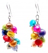 2 Inch Long Multicolored Pink, Blue, Red, Yellow, Purple & Green South Sea Baroque Cultured Pearl Dangle Drop Earrings, 925 Sterling Silver Hooks