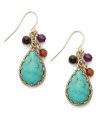 Summer-approved style from Lauren Ralph Lauren. Clusters of semi-precious beads surround a teardrop-shaped turquoise bead set in a bezel crafted in 14k gold plated mixed metal. Approximate drop: 1 inch.