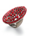 Ruby red and ravishing. This stretch ring from Style&co. features an oval silhouette embellished with red-colored glass crystals. Crafted in hematite tone mixed metal. Stretches to fit finger.