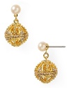 Crafted of gold plate and accented by an ornate, crystal-detailed drop, this pair of earrings from Carolee will add the label's much adored glamor to every look.