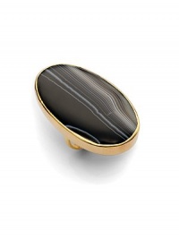 THE LOOKA dramatic black oval with veins that give the look of stonePolished tapered settingNarrow polished bandTHE FITLength, about 2¼Width, about 1¼THE MATERIALGlass18k goldplatingORIGINImported