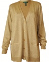 Ralph Lauren Old Gold Metallic Button Front Cardigan Sweater (2X)