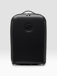 Small trolley suitcase features interlocking GG detail on GG-coated fabric with leather trim. Double zip closure with lock Ruthenium hardware Retractable handle Identification tag Interior slip, zip pockets 14½W X 22H X 8¾D Made in Italy