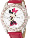 Disney Women's MN1010 Minnie Mouse Silver Sunray Dial Pink Lizard Watch