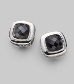 From the Albion Collection. Elegantly faceted black onyx with a smooth bezel and rope edge of sterling silver. Black onyx Sterling silver About ½ square Post-and-hinge back Made in USA