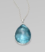 From the Wonderland Collection. A graceful teardrop doublet, the shade of gently faded denim, combines color-backed mother-of-pearl and faceted clear quartz for richness and depth as it hangs from a polished silver chain.Mother-of-pearl and clear quartzSterling silverLength, about 16-18Lobster claspImported