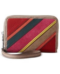 Make a mod move with this pretty patchwork design from Fossil, featuring rich leather and smooth suede. Ideally sized with versatile wristlet strap and plenty of pockets, it easily slips in your handbag or can be worn on its own, for a stylish way to stay organized.