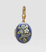 Sapphire-colored CRYSTALLIZED - Swarovski Elements sparkle on this handcrafted, hand-enameled birthstone locket that opens to hold a favorite photo. Crystal Enamel 18k goldplated brass & brass-plated pewter Month indicated on the back Length, about 1¼ Width, about 1 Spring clip clasp Made in USA