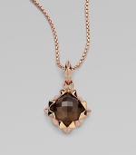 From the Superstud Collection. A faceted dome of deeply toned smoky quartz is layered over mother-of-pearl, creating richness and depth in this striking pendant within a spiky zigzag setting on a glowing box chain.Smoky quartz and white mother-of-pearlRose goldplated sterling silverChain length, about 18Pendant length, about 1¾Lobster claspImported