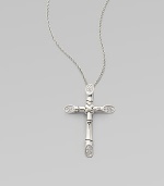 This beautiful sterling silver cross-lashed bamboo cross pendant is adorned with white sapphires. White sapphires Sterling silver Length, about 36 Pendant size, about ¾L X ½ W Lobster clasp Imported 