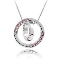 Contessa Bella Fancy Genuine 18k White Gold Plated Sparkling Pink Swarovski Austrian Crystal Elements Beautiful Double Circle of Life Love Women Charm Pendant Necklace Elegant Silver Color Crystal Fashion Jewelry