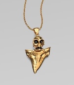 This goldtone design features a Swarovski crystal accented skull and shark tooth-inspired pendant on a link chain. Goldtone brassSwarovski crystalsLength, about 18Pendant size, about 2Lobster clasp closureMade in Italy