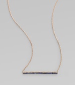 A simply chic bar, encrusted in dazzling diamonds and blue sapphires on an 18k rose gold link chain. Diamonds, .11 tcw18k rose goldLength, about 15Pendant size, about 1¼ Circle clasp closureImported 