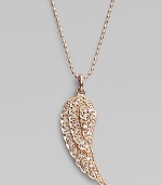 A graceful rose gold angel's wing, dusted with diamonds, takes flight on a long, luxe chain. Diamonds 0.014 tcw 14k rose gold Chain length, about 16 Pendant length, about 1 Lobster clasp Imported