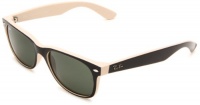 Ray-Ban New Wayfarer New Wayfarer Square Sunglasses,Black On Beige Frame/Green Lens,55 mm