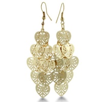 GOLD TONE MULTI HT EAR Lovely Gold Tone Heart Shaped Chandelier Earrings