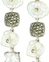 Judith Jack Sterling Silver, Marcasite and Keshi Pearl Drop Earrings