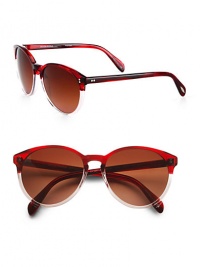 Lightweight acetate in a style that is retro chic. Available in black with polarized grey gradient lens, black/dark tortoise brown with polarized brown gradient lens, citrine/buff with polarized green gradient lens or red havana with polarized rose gradient lens. Pin accented temples100% UV protectionImported