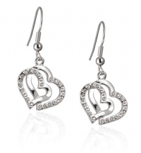 Clear Crystal Double Heart Charm Drop Earrings Fashion Jewelry