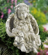 Barefoot Angel & Bunny Rabbit Garden Sculpture By Collections Etc