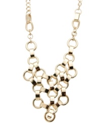 Lovely links. GUESS's intricate bib-style necklace adds the drama factor with its pretty gold tone mixed metal setting and chunky design. Approximate length: 16 inches + 2-inch extender. Approximate drop: 3-1/4 inches.